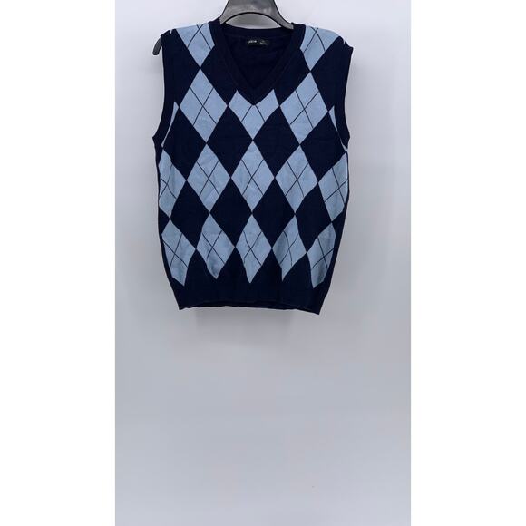 SHEIN Women's Blue Argyle Print V-Neck Knit Oversized Pullover Sweater Vest SZ S - Picture 1 of 10